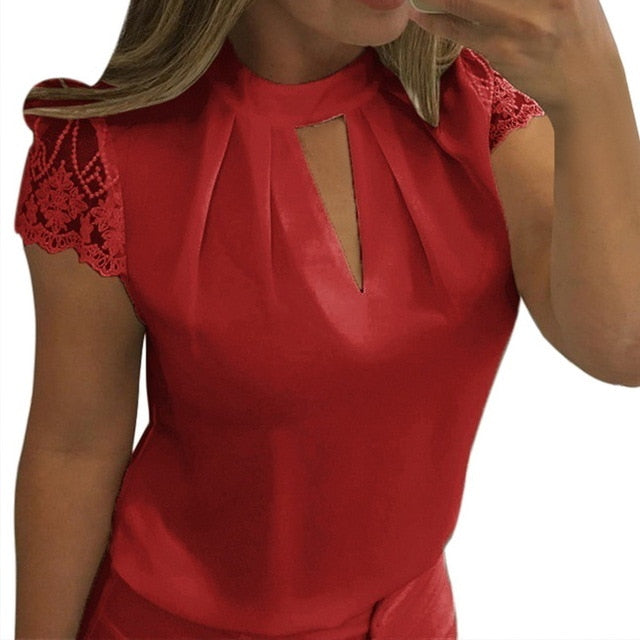 Lace Blouses Women Hollow Out Sexy Tops Femme Solid Casual Office Shirts Plus Size