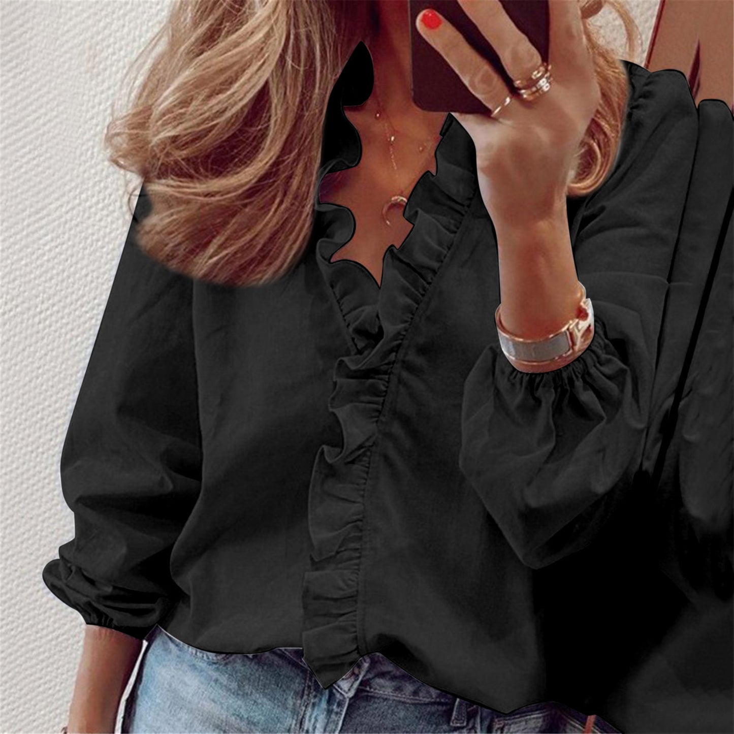 New Long sleeved Ruffled Shirts for Women in Spring and Summer in Europe and America